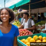 Home 20 바베이도스에서 금기되는 행동 - A vibrant street scene in Barbados showing a respectful tourist wearing a light cotton t-shirt and c...