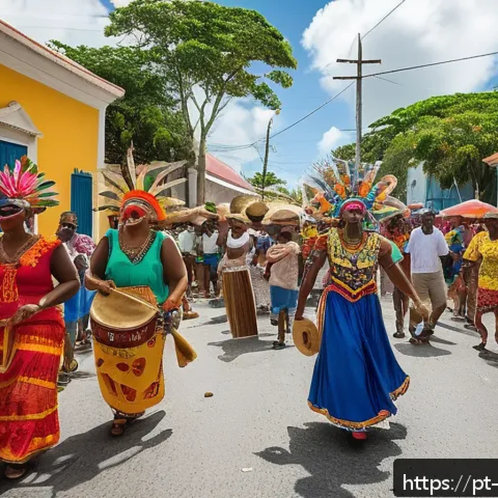 바베이도스 노예무역 역사 - A vibrant street scene during the Crop Over festival in Barbados, showcasing a diverse group of peop...
