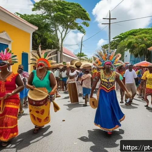 Home 16 바베이도스 노예무역 역사 - A vibrant street scene during the Crop Over festival in Barbados, showcasing a diverse group of peop...